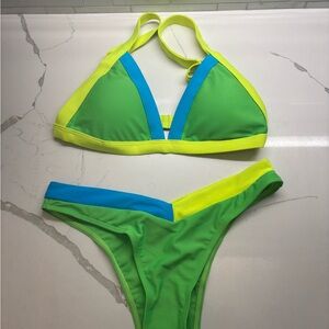 Vibrant Green and Blue Color Block Bikini Set NWT Size Small